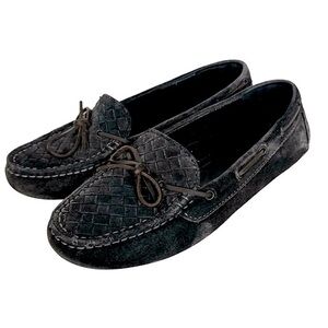 BOTTEGA VENETA Graphite Grey Woven Suede Leather Slip On Driving Loafer